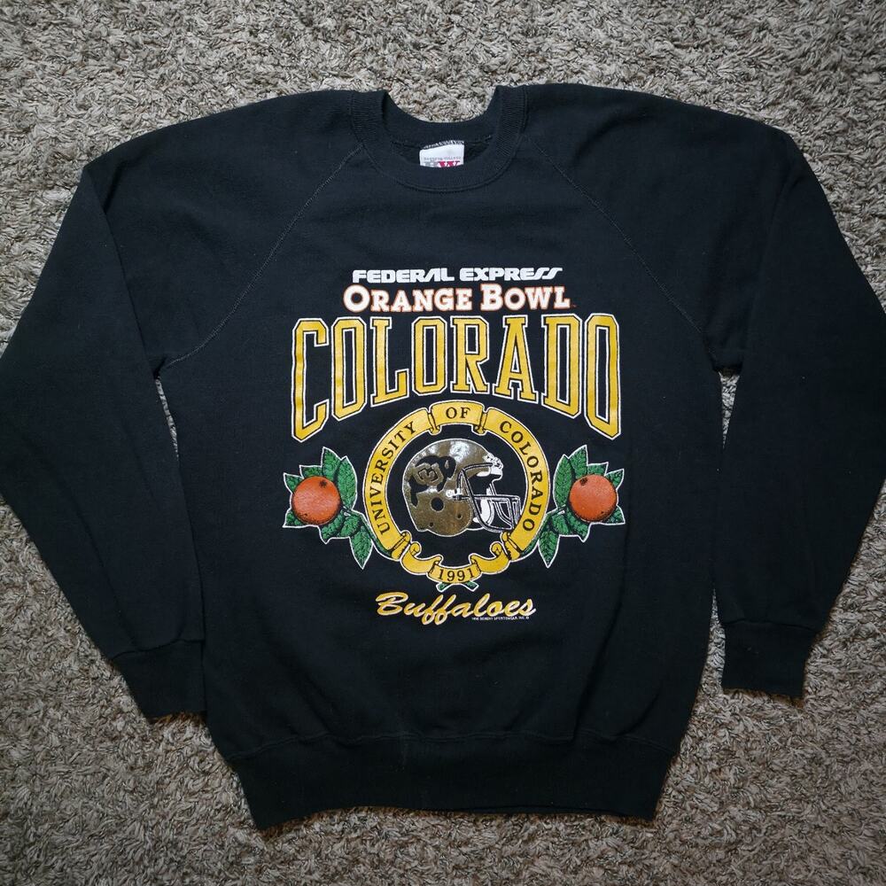 Vintage Colorado Buffaloes 1991 Fedex Orange Bowl Black Crewneck Large